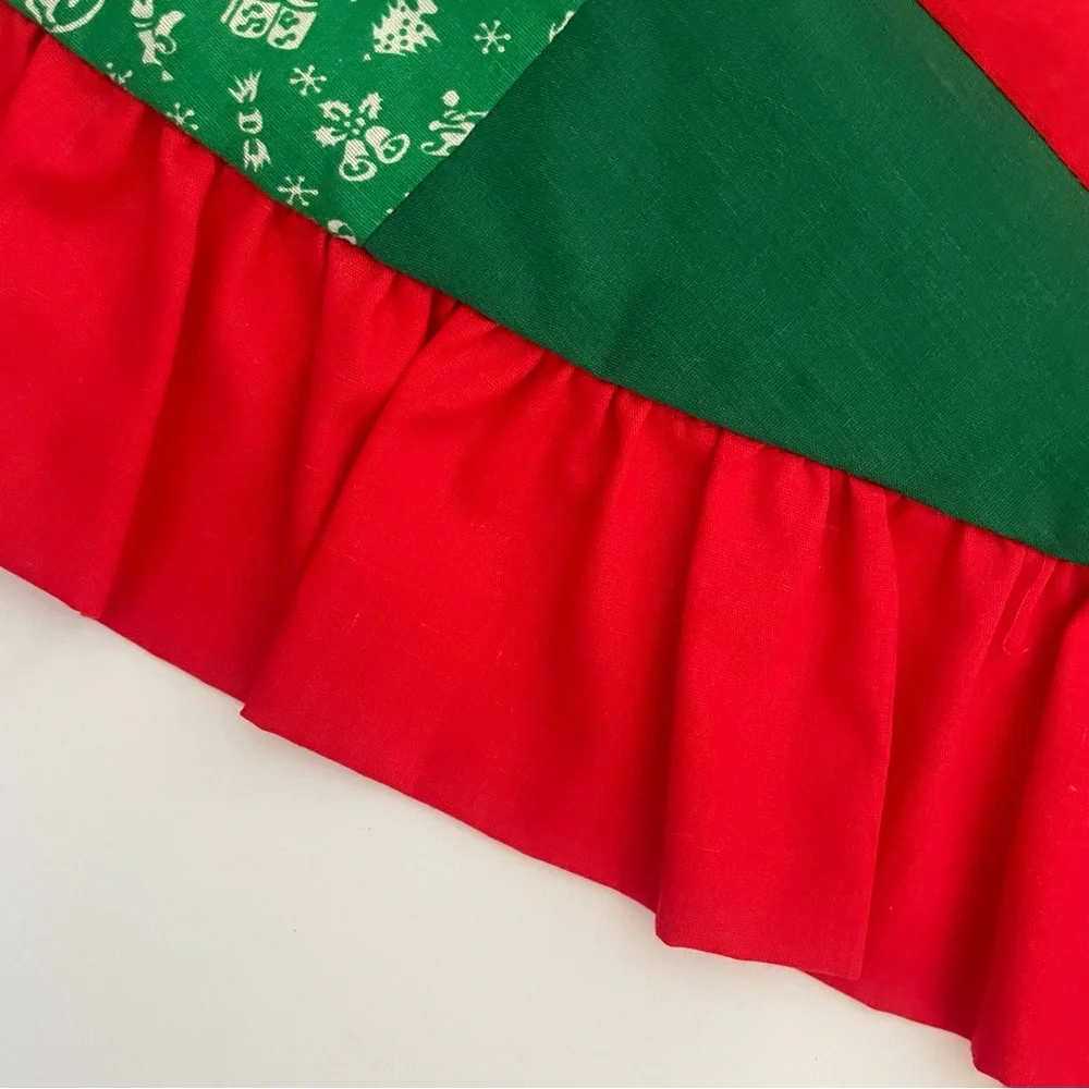 Vintage Handmade Patchwork Multicolor tree skirt with ruffle Red, Green, Gold